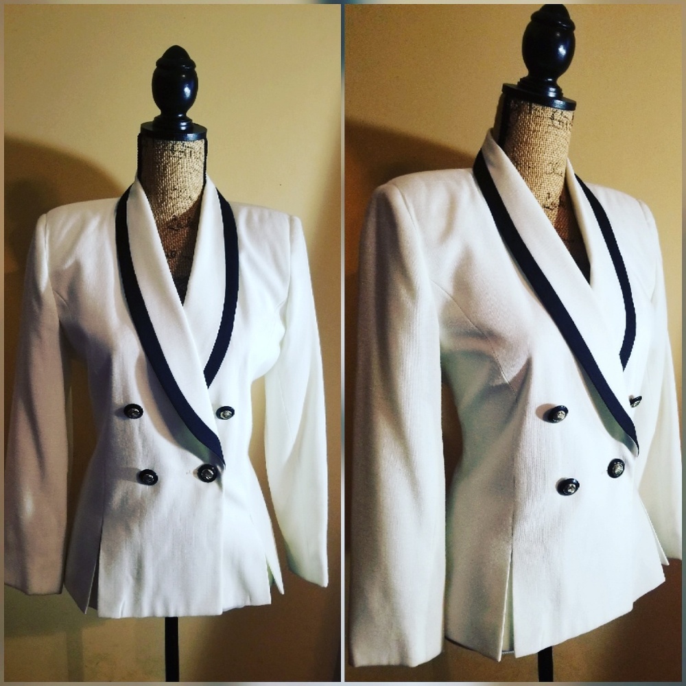 Navy and White Double Breasted Blazer